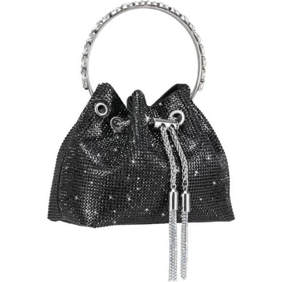 Women's Rhinestone Bucket Bag Sparkly Sequin Evening Handbag Purse with Handle - Picture 3 of 6